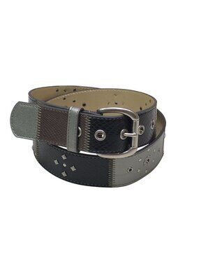 Studded Patchwork Belt With Metallic Accents & Textured Finish Womens Size L 43"